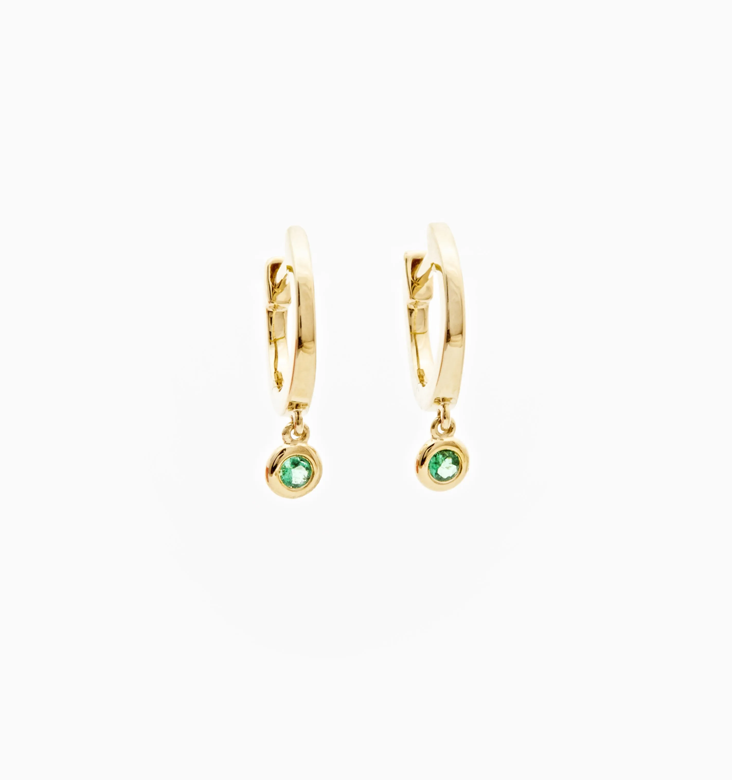 Emerald Drop Huggies In 14K Solid Gold