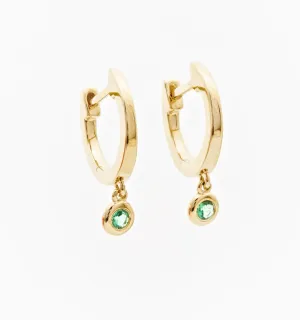 Emerald Drop Huggies In 14K Solid Gold