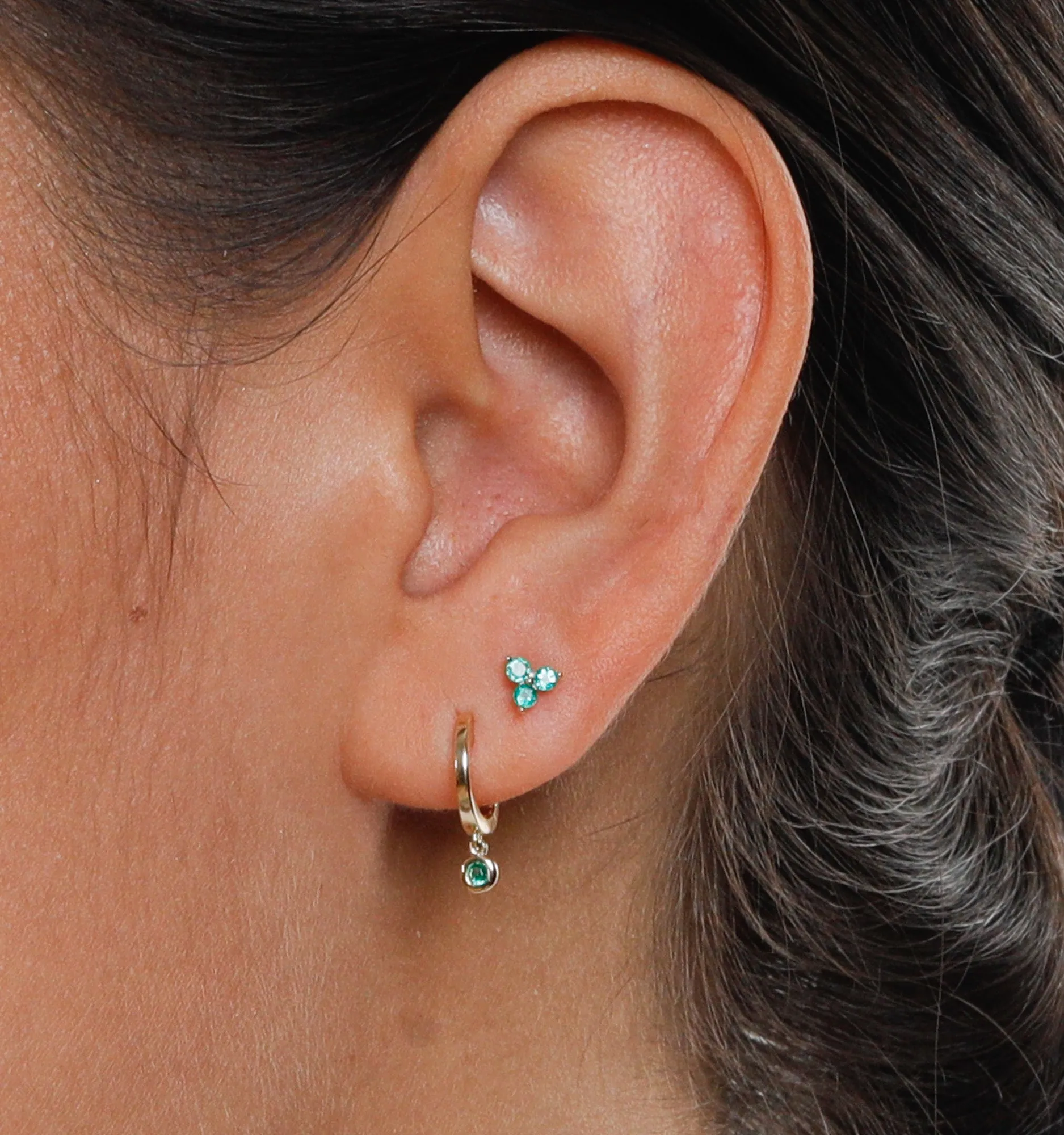 Emerald Drop Huggies In 14K Solid Gold