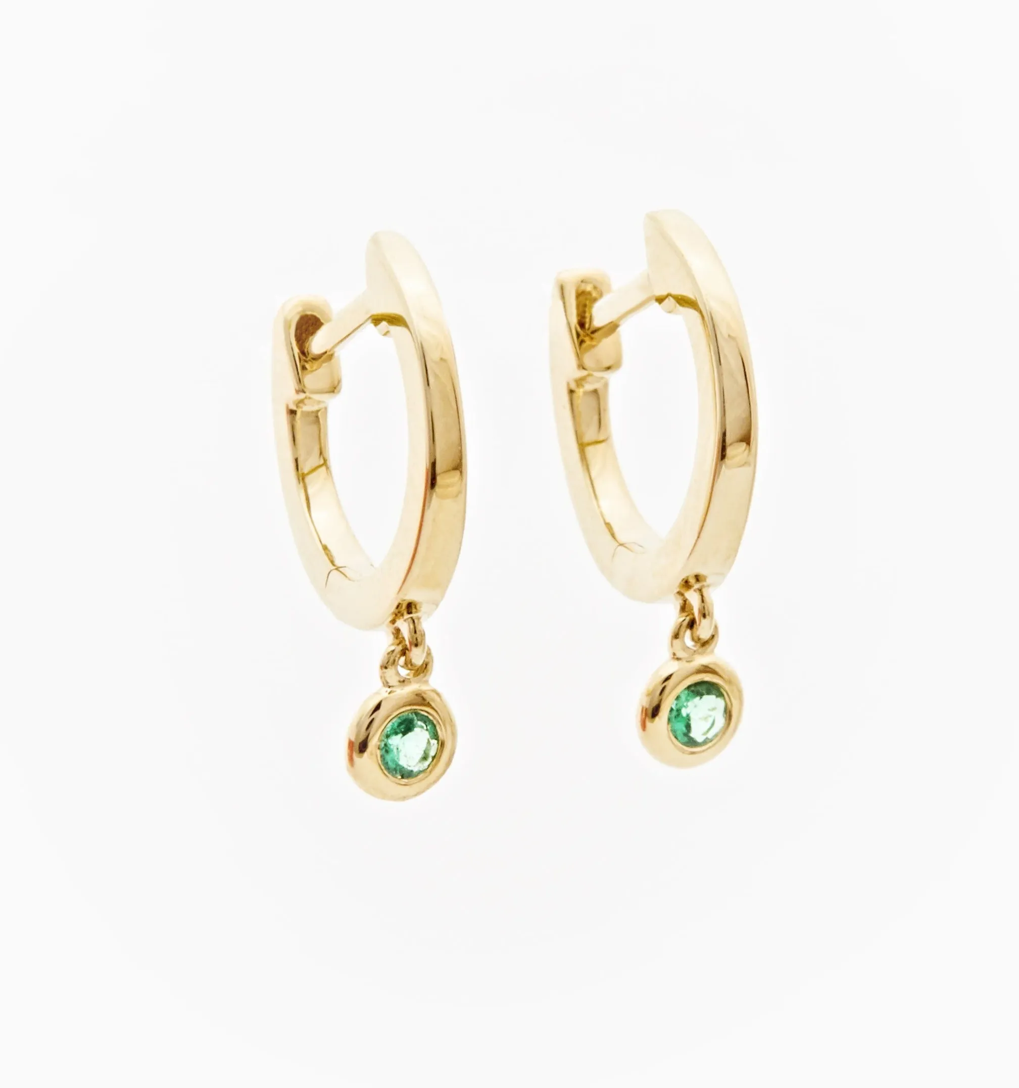 Emerald Drop Huggies In 14K Solid Gold