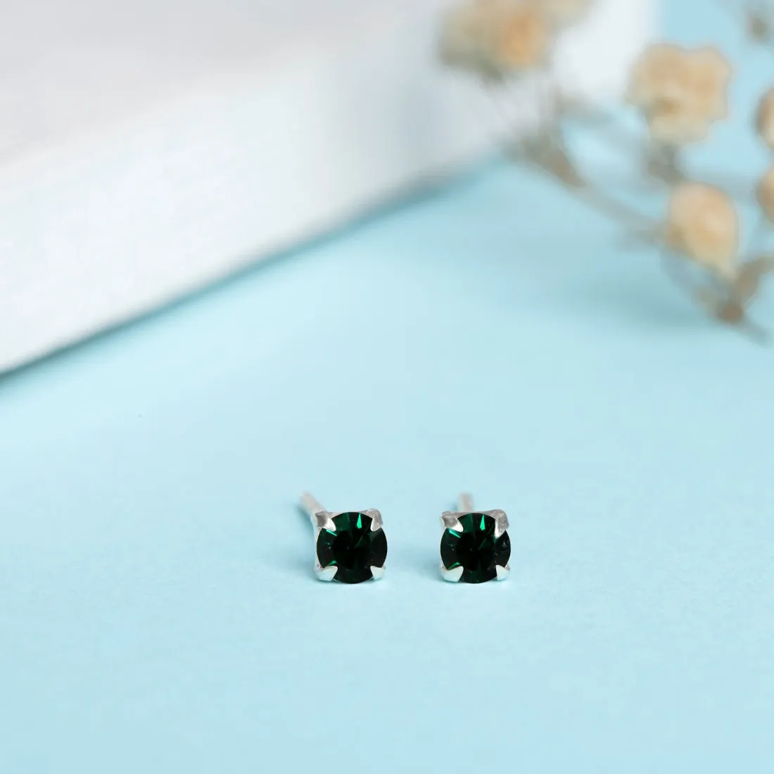 Emerald Elegance 925 Sterling Silver Stud Earrings
