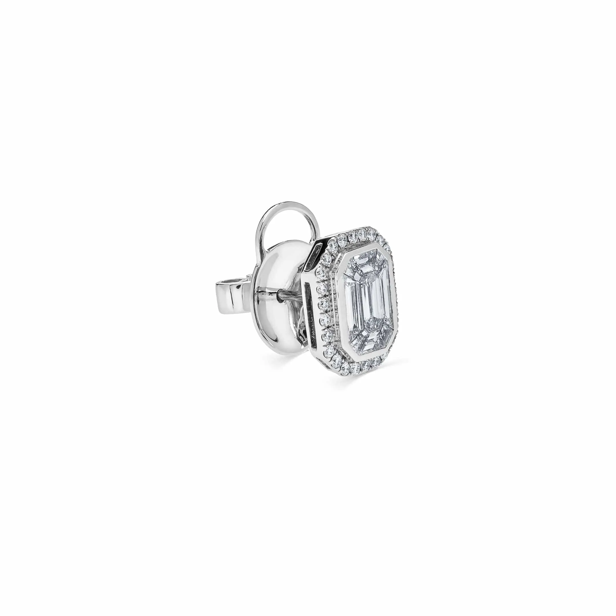 Emerald Illusion Diamond Halo Studs White Gold