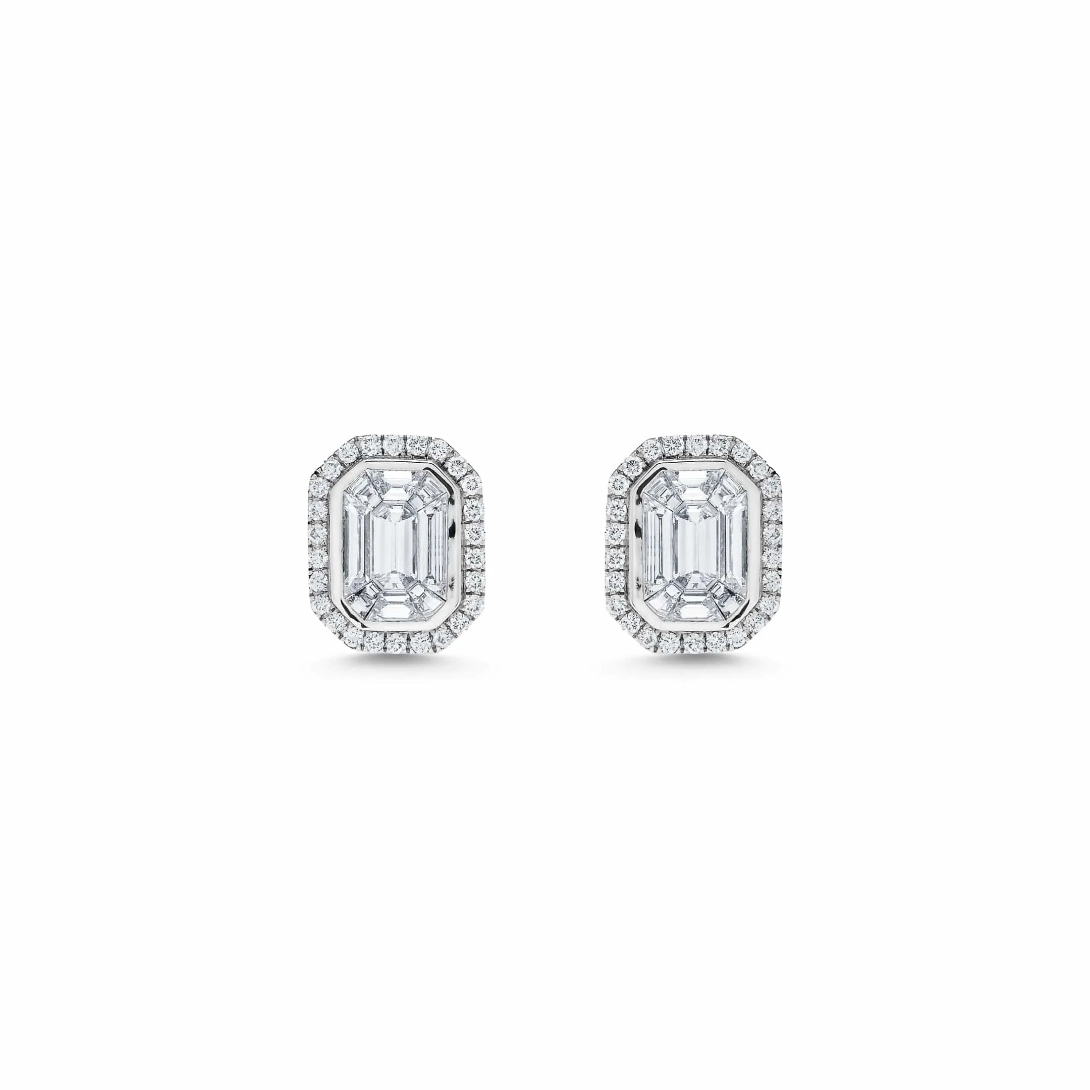Emerald Illusion Diamond Halo Studs White Gold