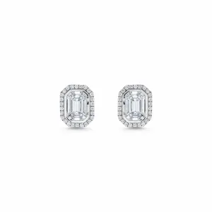 Emerald Illusion Diamond Halo Studs White Gold