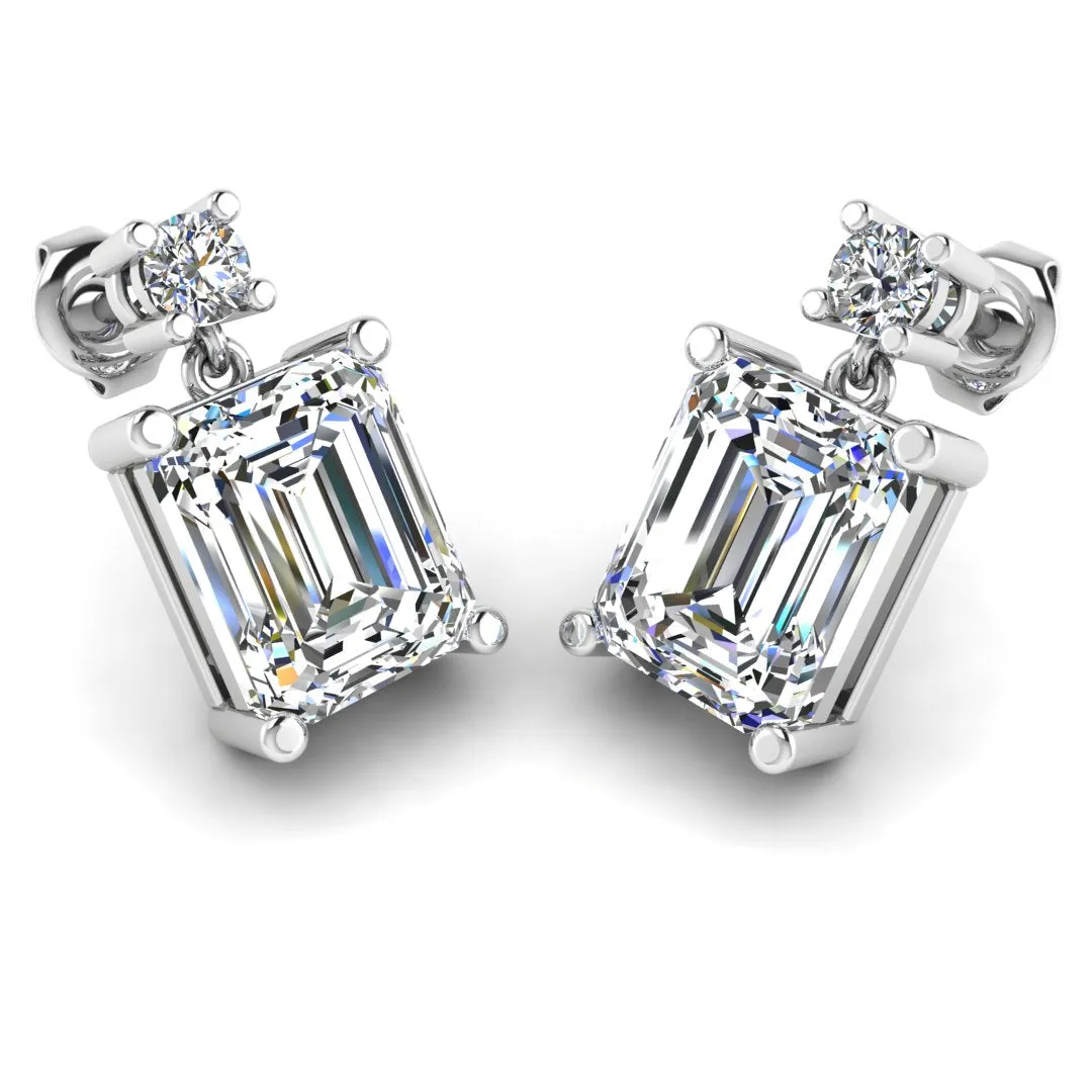 Emerald Shape Natural Diamond Drop Earrings EDEMD