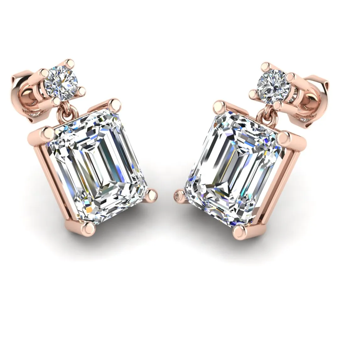 Emerald Shape Natural Diamond Drop Earrings EDEMD