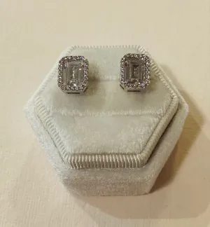Emerald Silver Diamond Studs