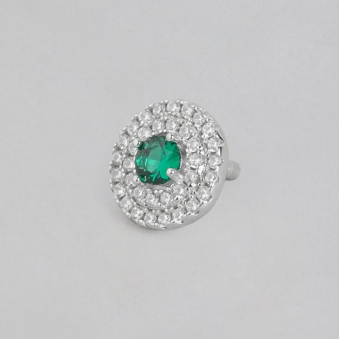 Emerald Solitaire Sparkle Rhodium-Plated CZ 925 Sterling Silver Earrings
