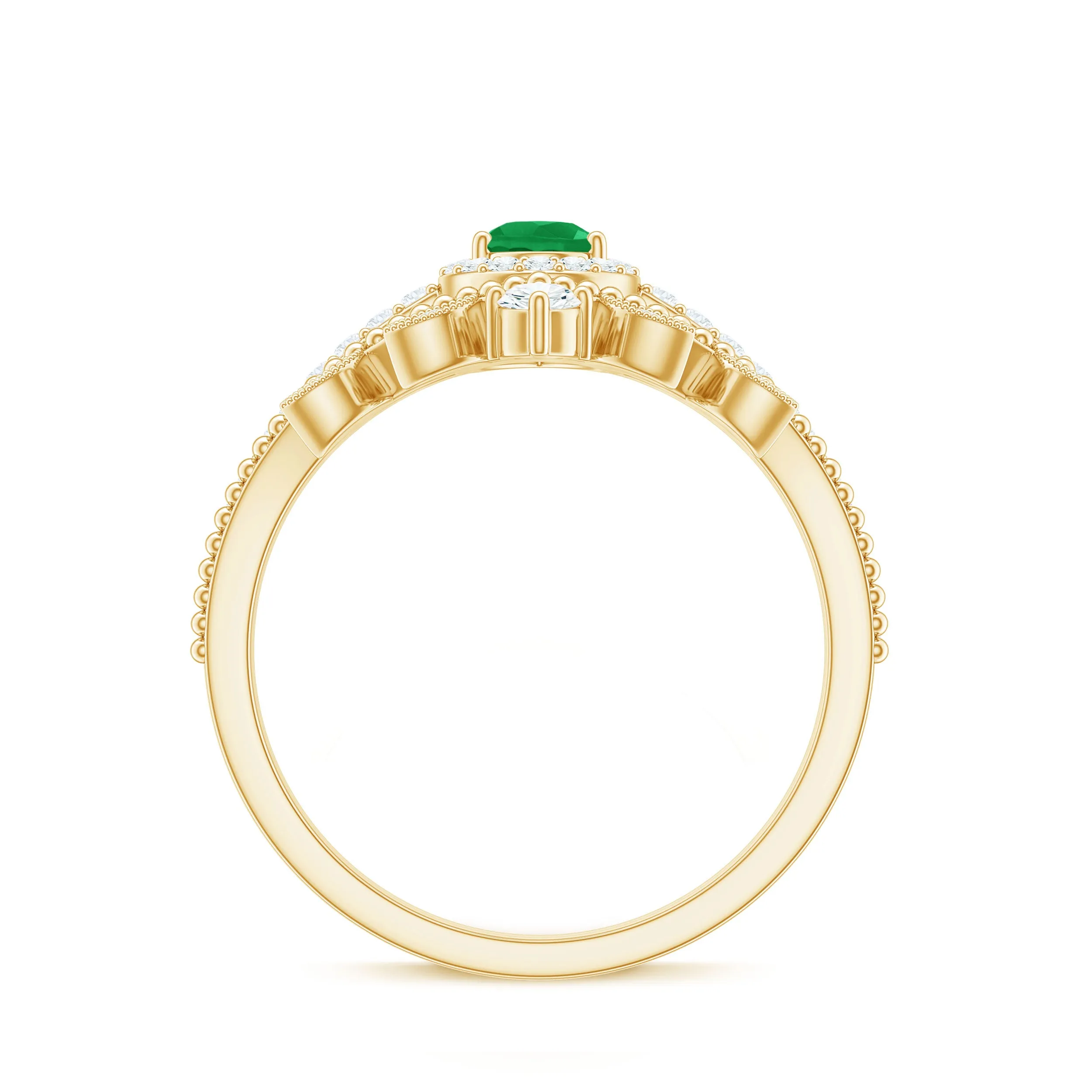 Emerald Vintage Teardrop Wedding Ring Set with Diamond
