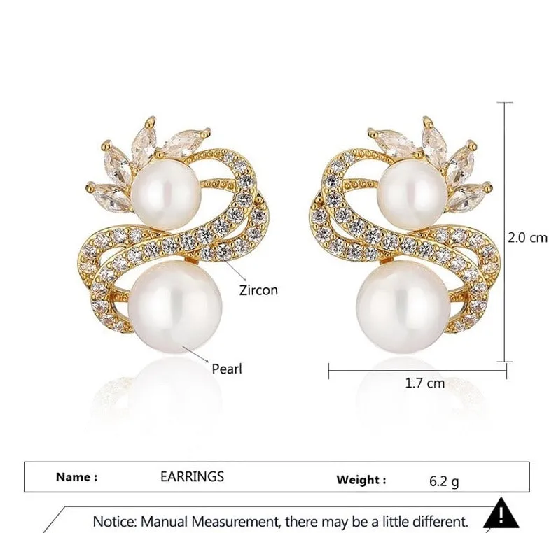 Exquisite Double Row Winding Pearl  Zircon Earrings for Women
