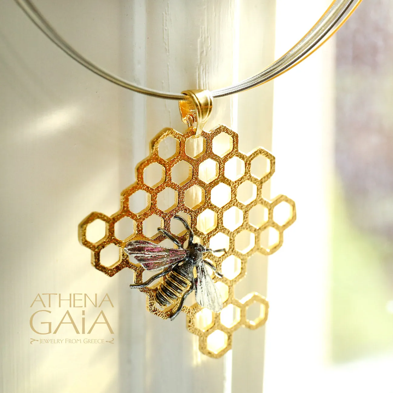Faithful Honey Bee and Comb Necklace (Large)