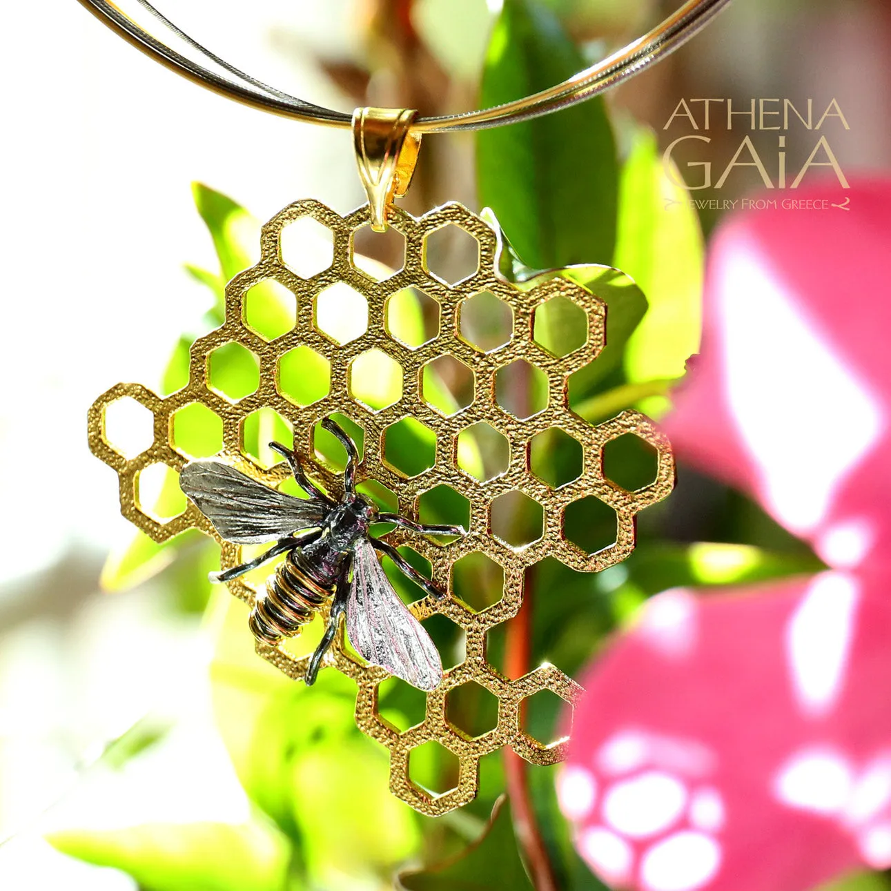 Faithful Honey Bee and Comb Necklace (Large)