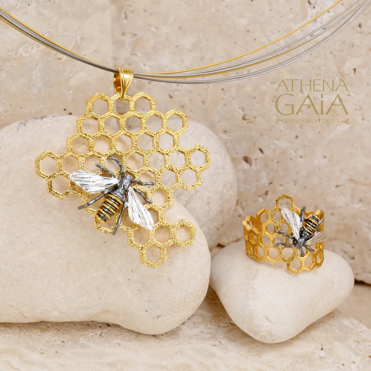 Faithful Honey Bee and Comb Necklace (Large)