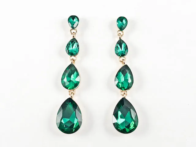 Fancy Classic 5 Drop Emerald Crystal Dangle Fashion Earrings