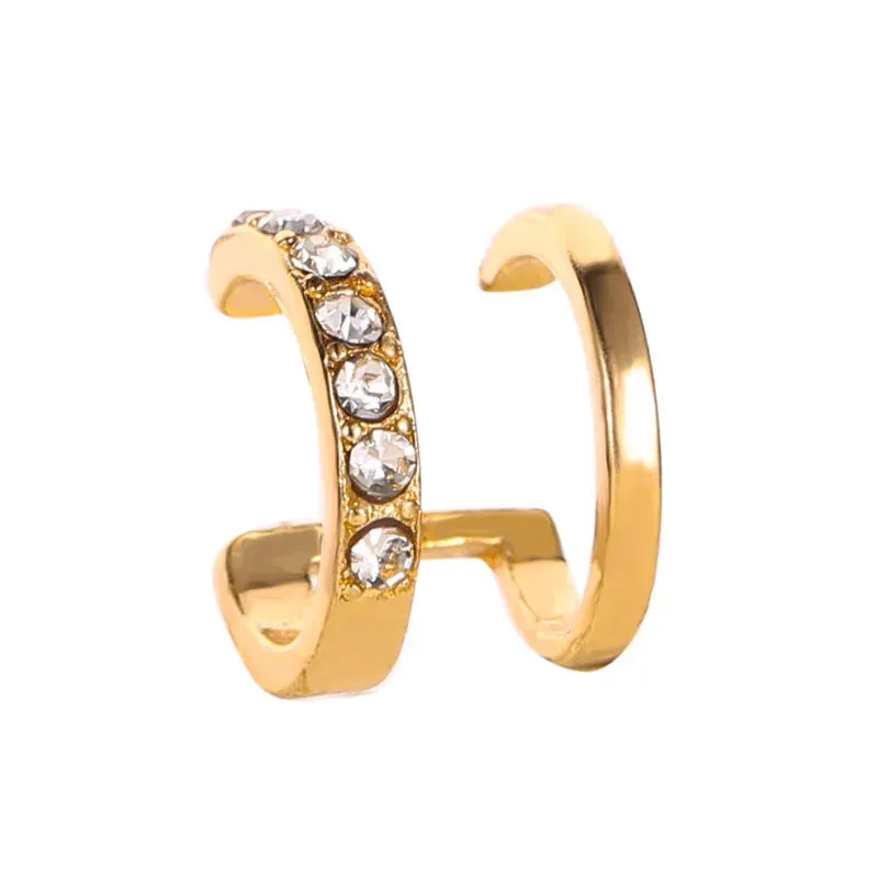 Fashion Exquisite Rhinestone Decor Ear Cuff earring for Woman C Shape Metal Zircon Ear Bone Clip No Pierced Earring Jewelry Gift
