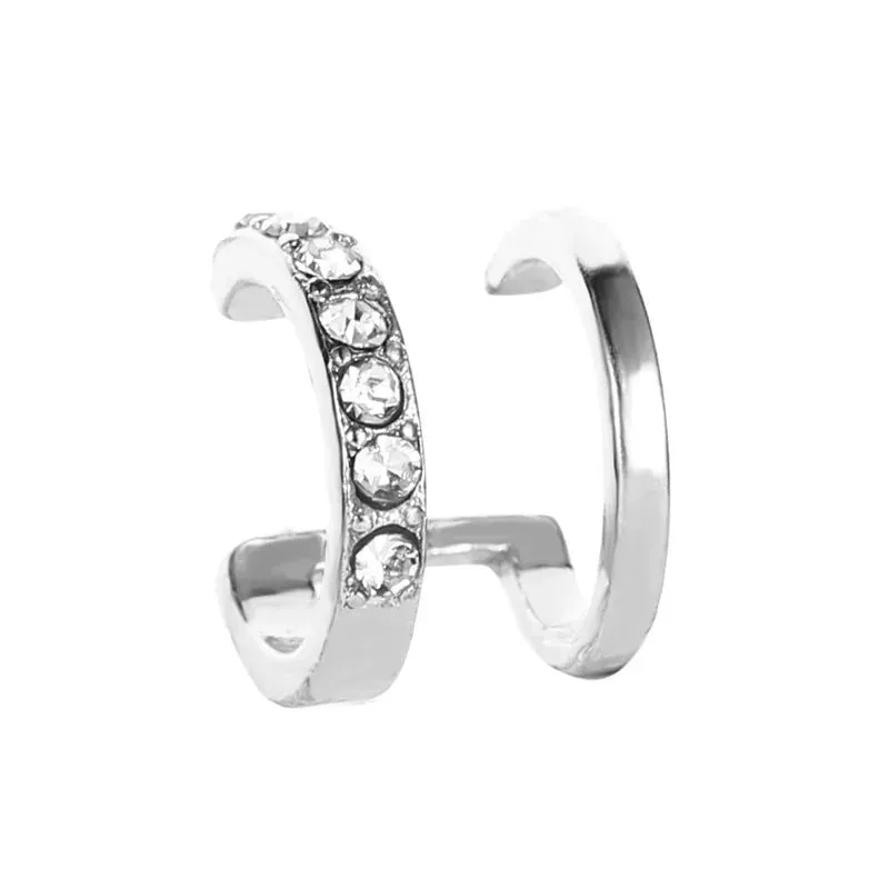 Fashion Exquisite Rhinestone Decor Ear Cuff earring for Woman C Shape Metal Zircon Ear Bone Clip No Pierced Earring Jewelry Gift