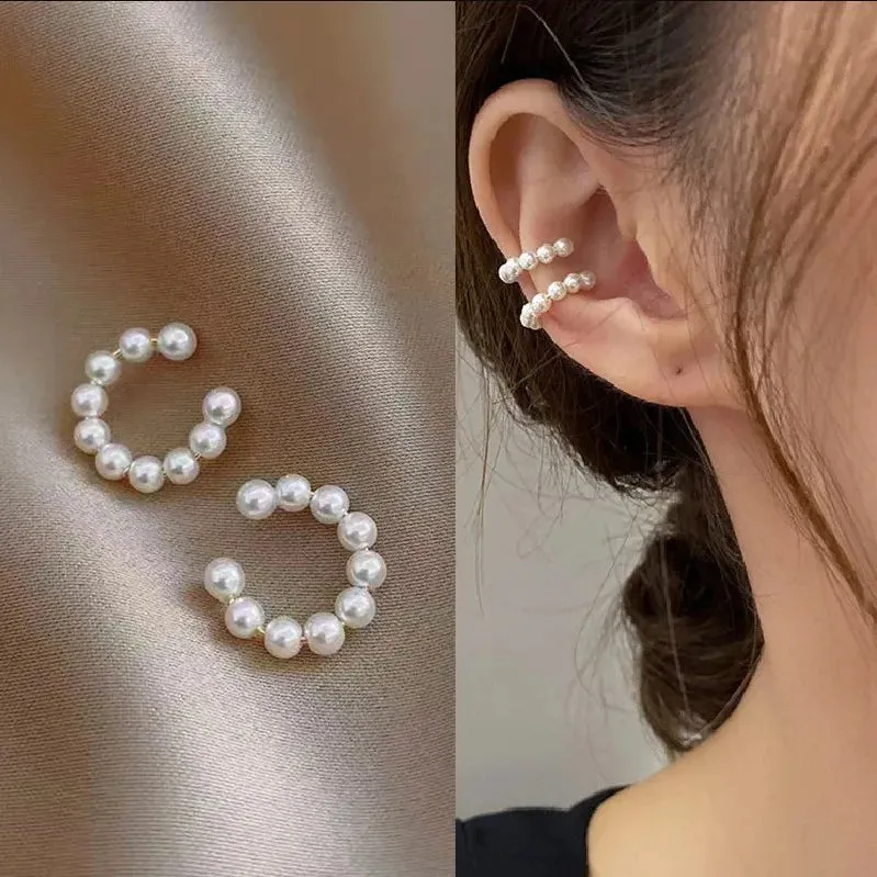 Fashion Exquisite Rhinestone Decor Ear Cuff earring for Woman C Shape Metal Zircon Ear Bone Clip No Pierced Earring Jewelry Gift