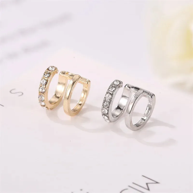 Fashion Exquisite Rhinestone Decor Ear Cuff earring for Woman C Shape Metal Zircon Ear Bone Clip No Pierced Earring Jewelry Gift