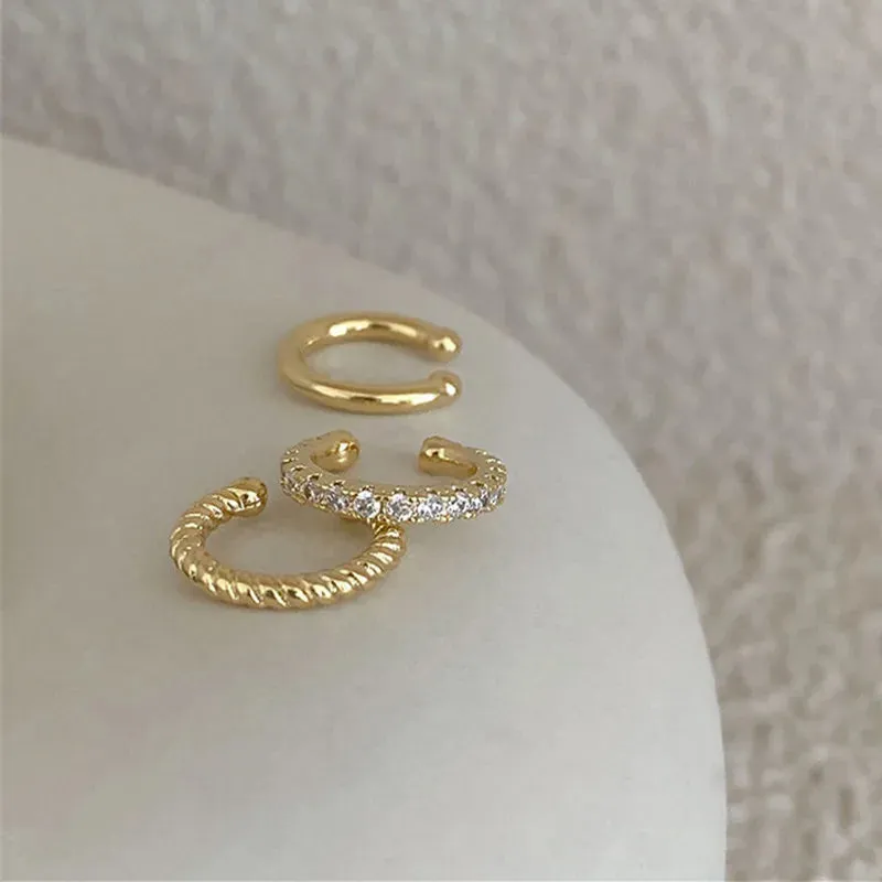 Fashion Exquisite Rhinestone Decor Ear Cuff earring for Woman C Shape Metal Zircon Ear Bone Clip No Pierced Earring Jewelry Gift