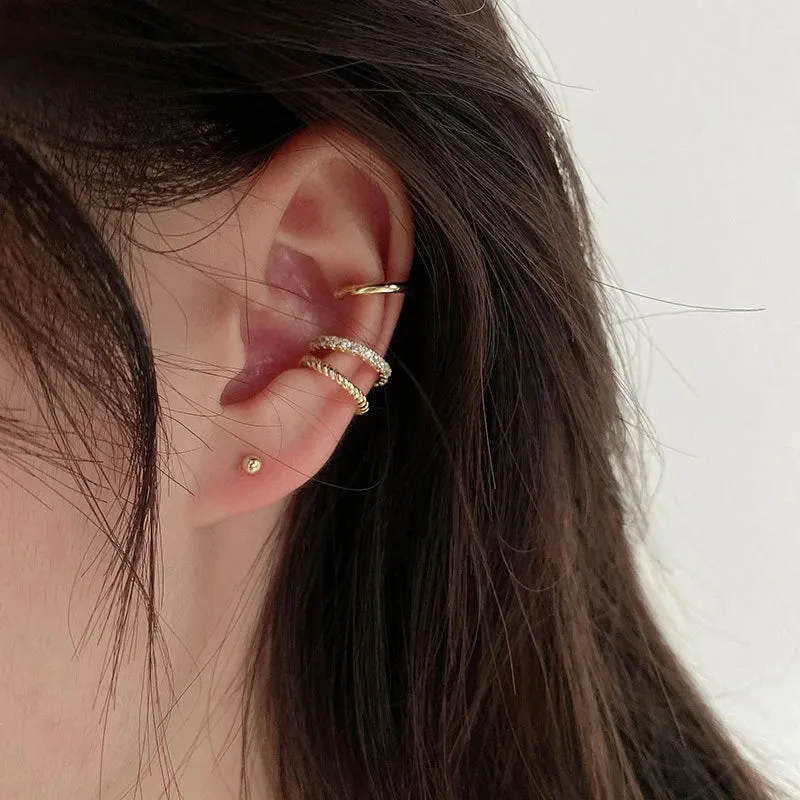 Fashion Exquisite Rhinestone Decor Ear Cuff earring for Woman C Shape Metal Zircon Ear Bone Clip No Pierced Earring Jewelry Gift