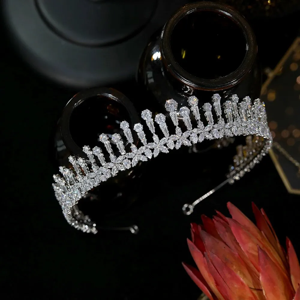 Fashion Flower Cubic Zirconia Bridal Crown