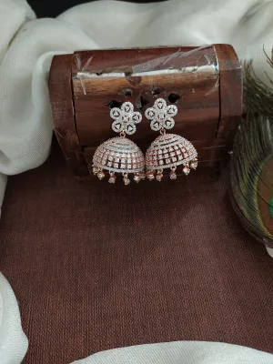 Floral Studded Rose-Gold Jhumki Crafted with Zircon Stones