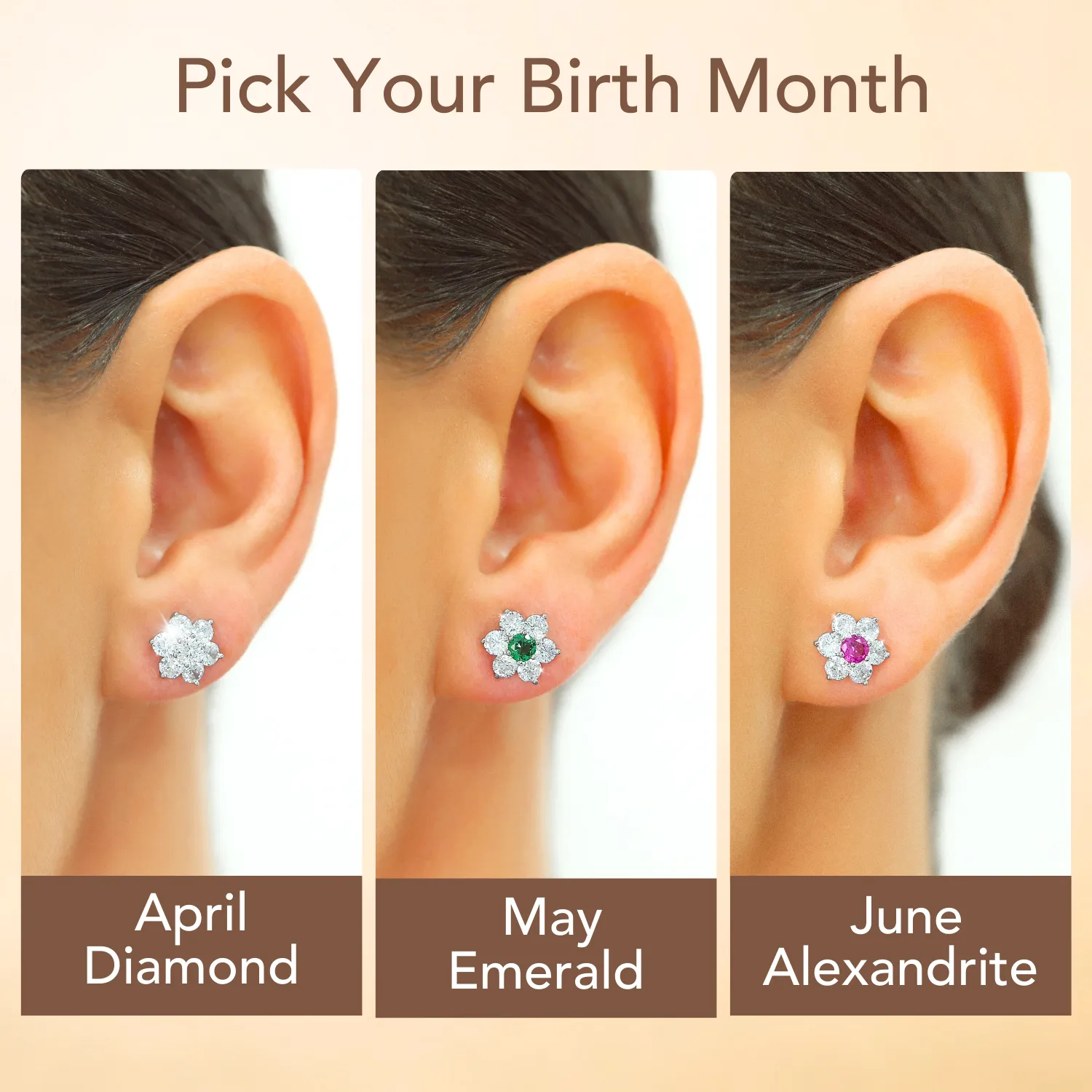 Flower Birthstone Stud Earrings, In 925 Sterling Silver Simulated Birthstone & CZ Studs for Girls, 12 Colors Available