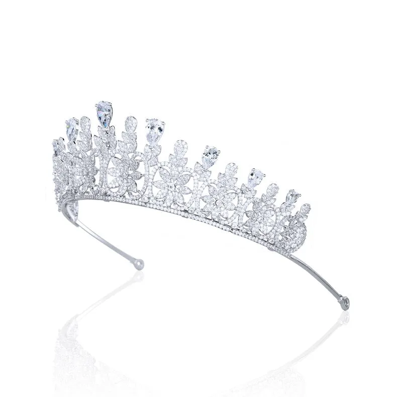 Flower Wedding Tiara,Zirconia Tiaras Diadem for Bride,Prom,Party,Gatherings Head Accessories,Hair Accessories for Women