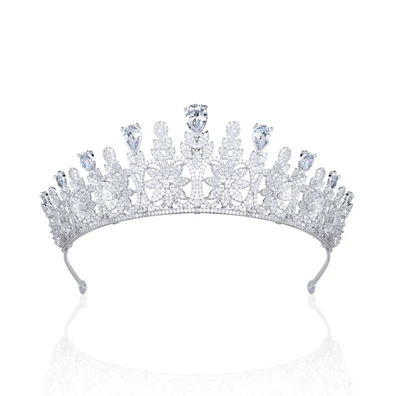 Flower Wedding Tiara,Zirconia Tiaras Diadem for Bride,Prom,Party,Gatherings Head Accessories,Hair Accessories for Women