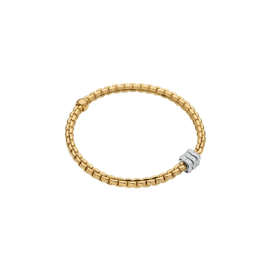 Fope Eka Collection 18k Yellow Gold Flex'It Bracelet with Diamond Rondels - Size Small