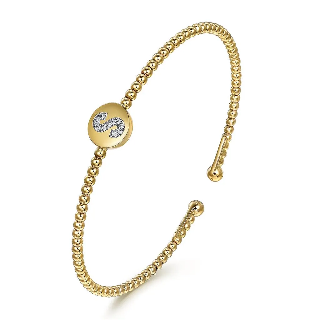 Gabriel & Co. 14k Yellow Gold Round S Initial Diamond Bujukan Cuff Bracelet