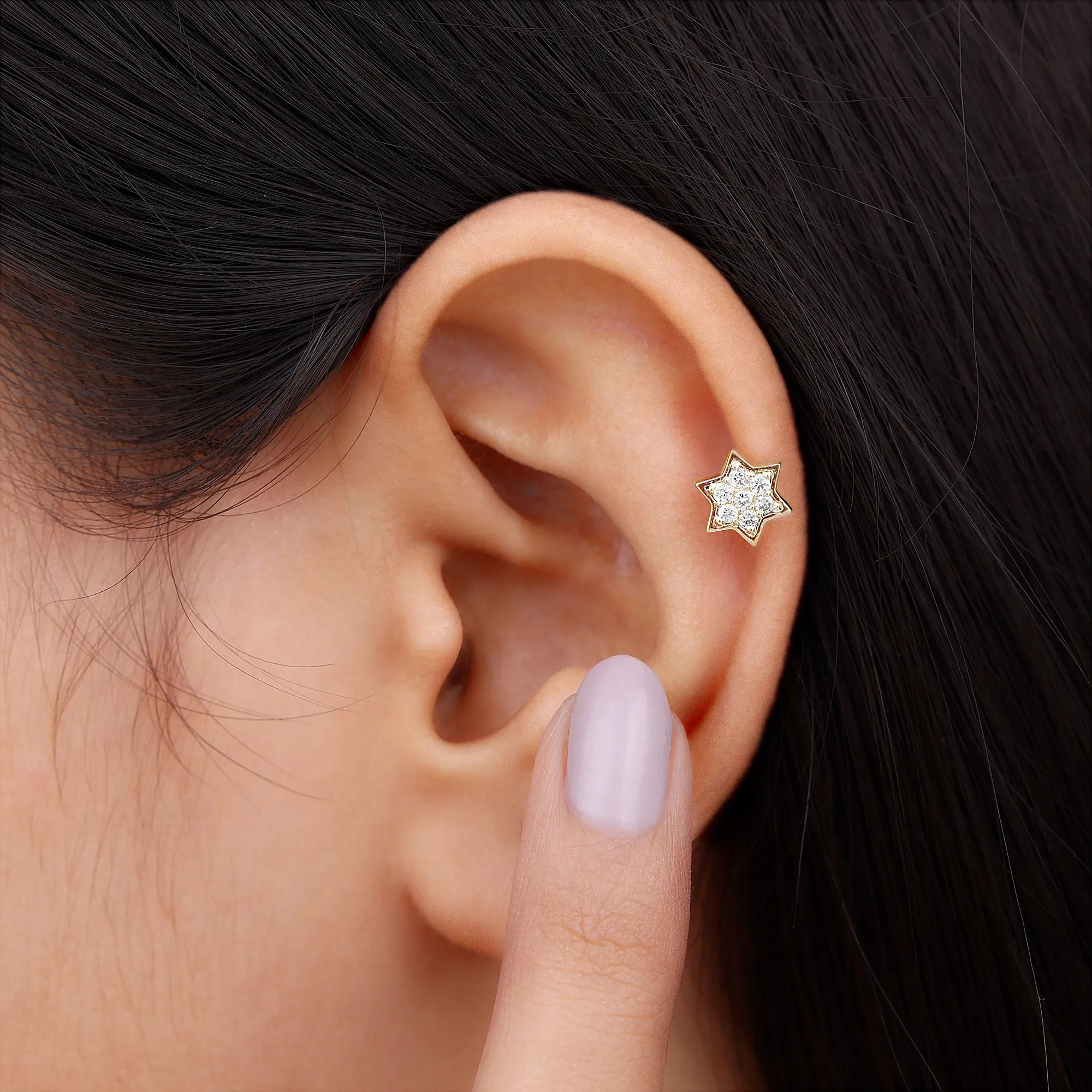 Genuine Diamond Star Earring for Helix Piercing