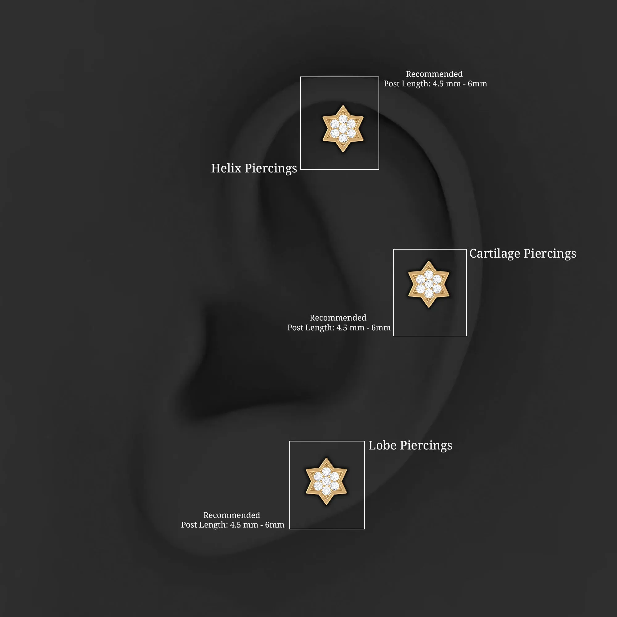 Genuine Diamond Star Earring for Helix Piercing