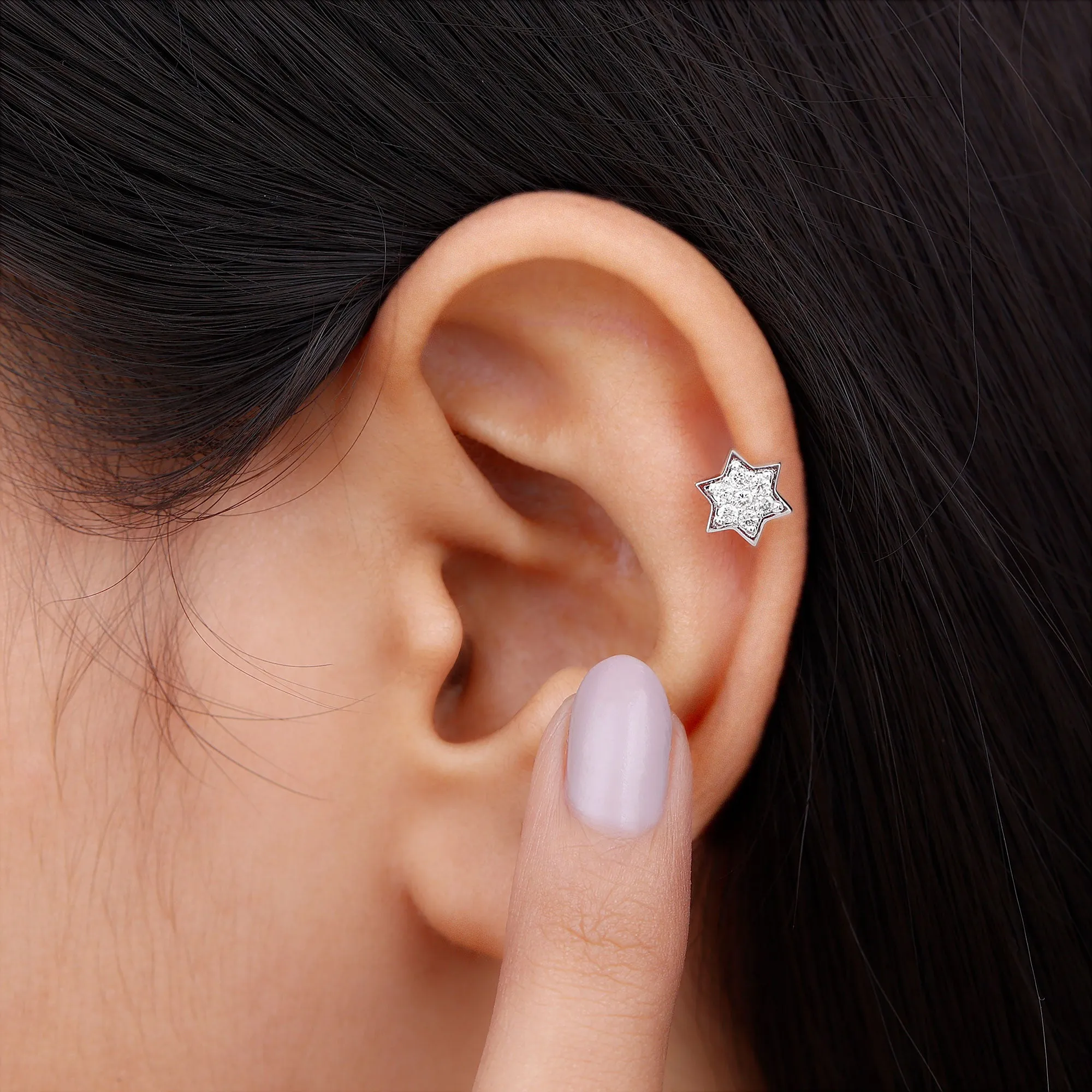 Genuine Diamond Star Earring for Helix Piercing