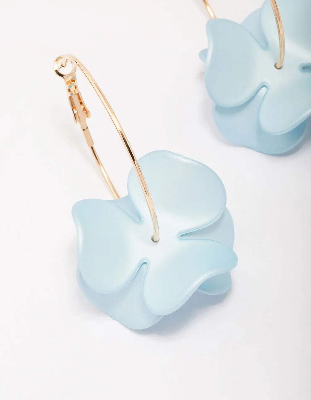 Gold Blue Iridescent Flower Hoop Earrings