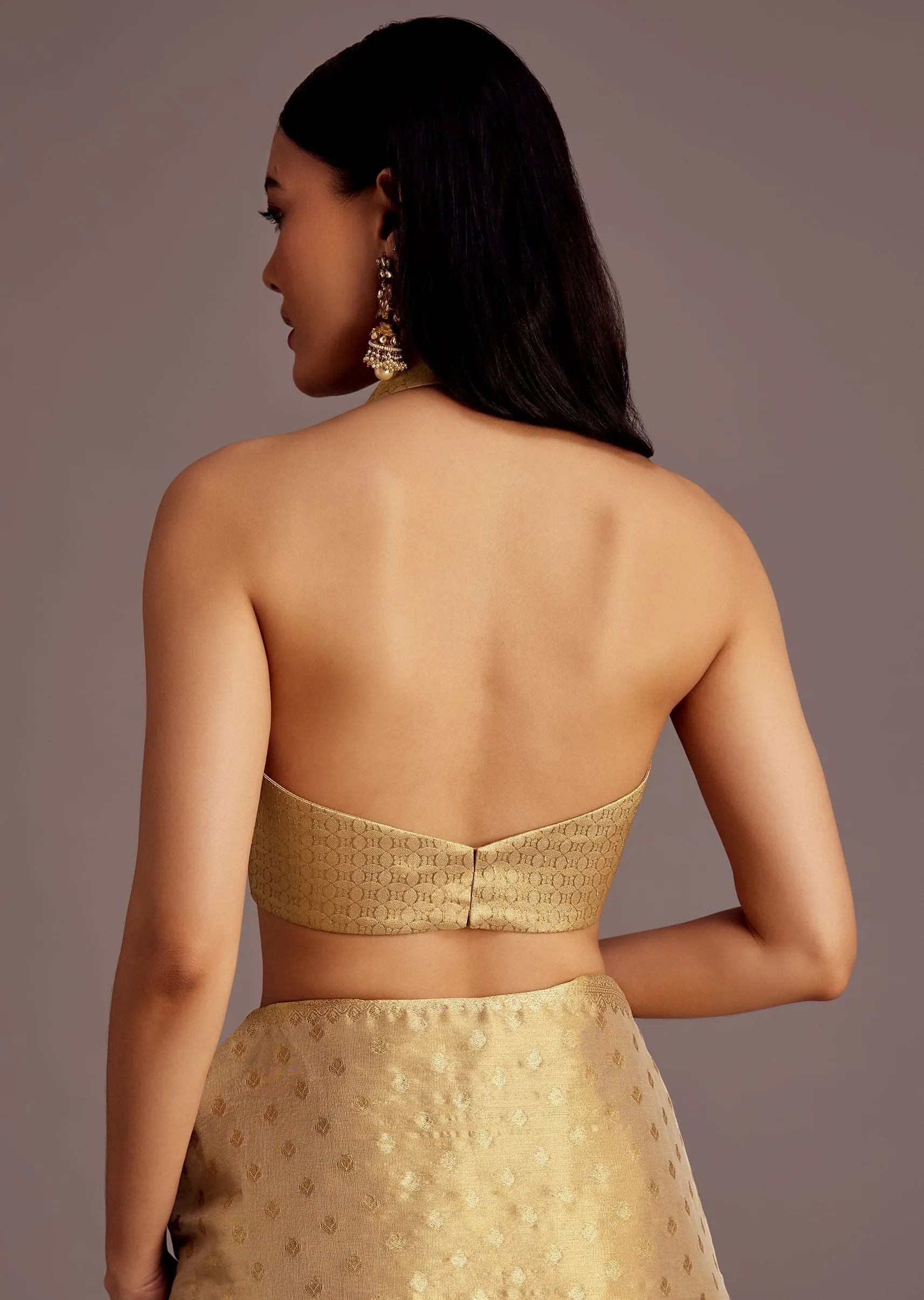 Gold Silk Saree With Jaal Work