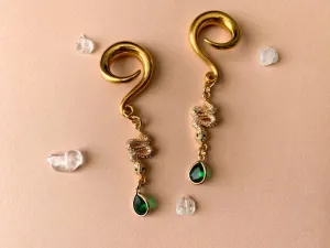 Gold Snake Charm With Zircon & Green Jewel Accents