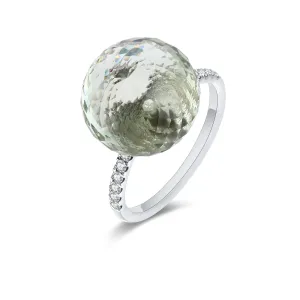 Green Amethyst White Diamond Ring