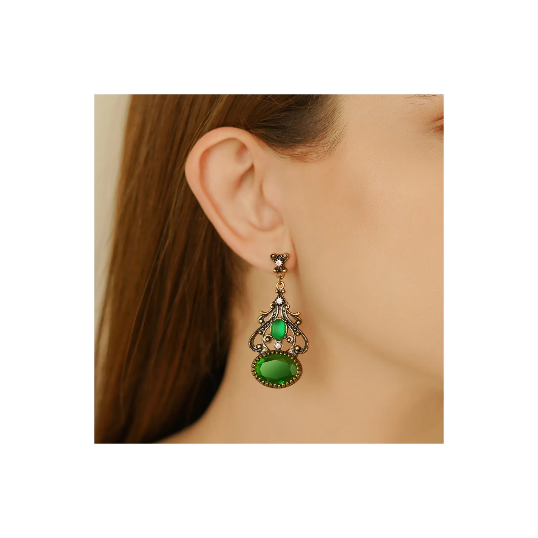 Green Stone FOB Earrings