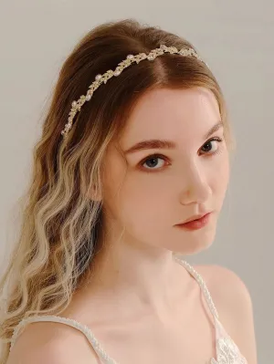 Gylden Hårbøjle med Blomster & Krystalperler
