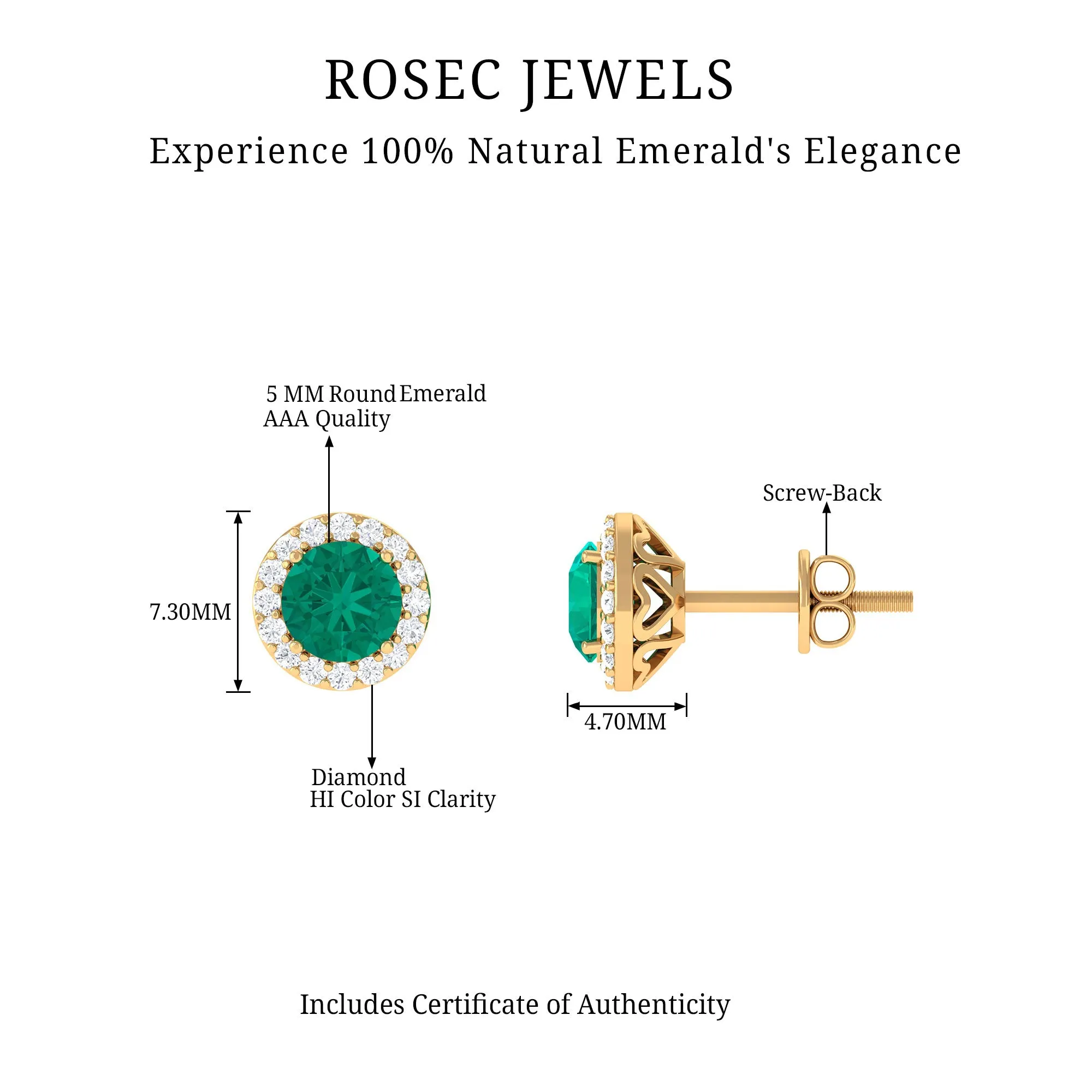 Halo Stud Earrings with Emerald and Diamond