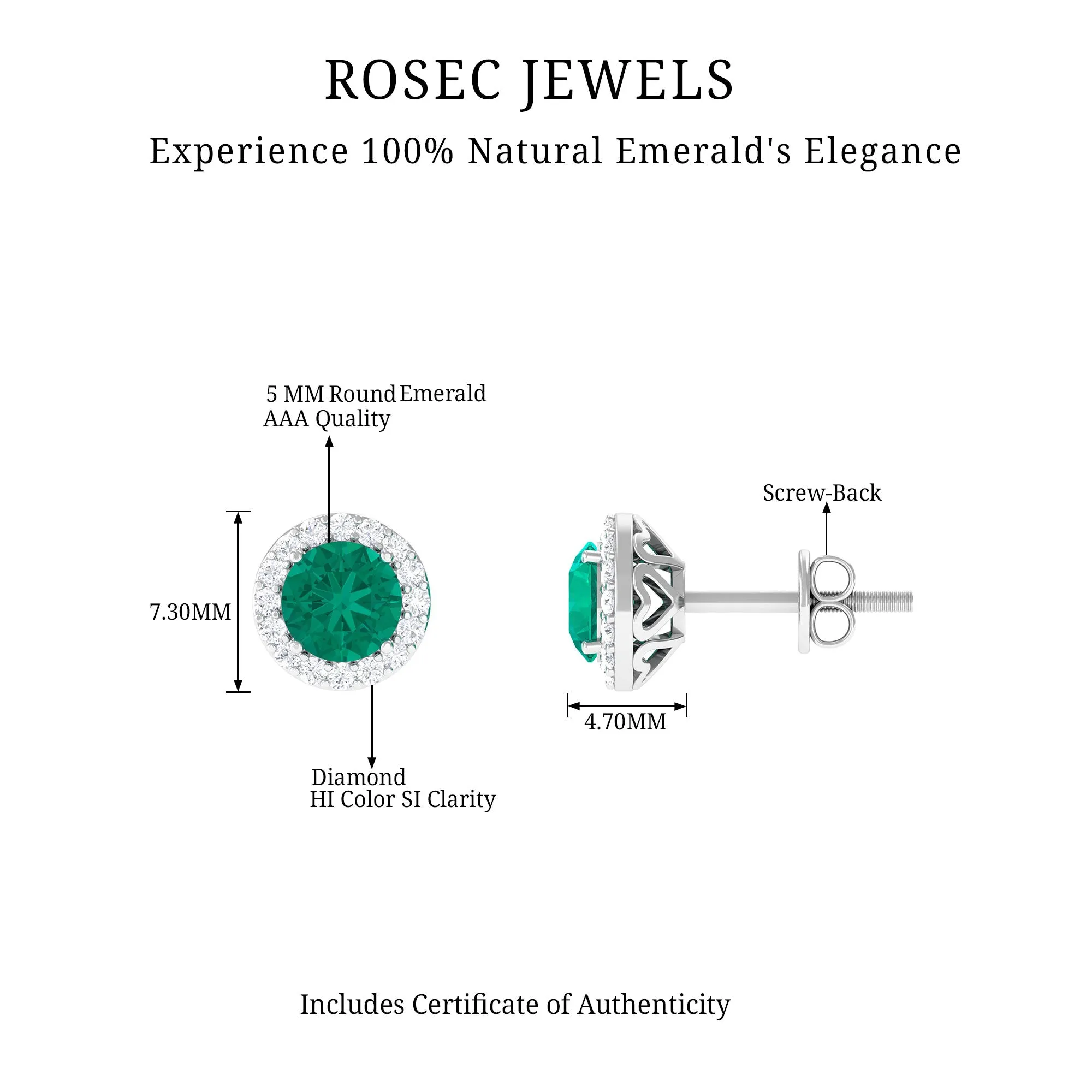 Halo Stud Earrings with Emerald and Diamond