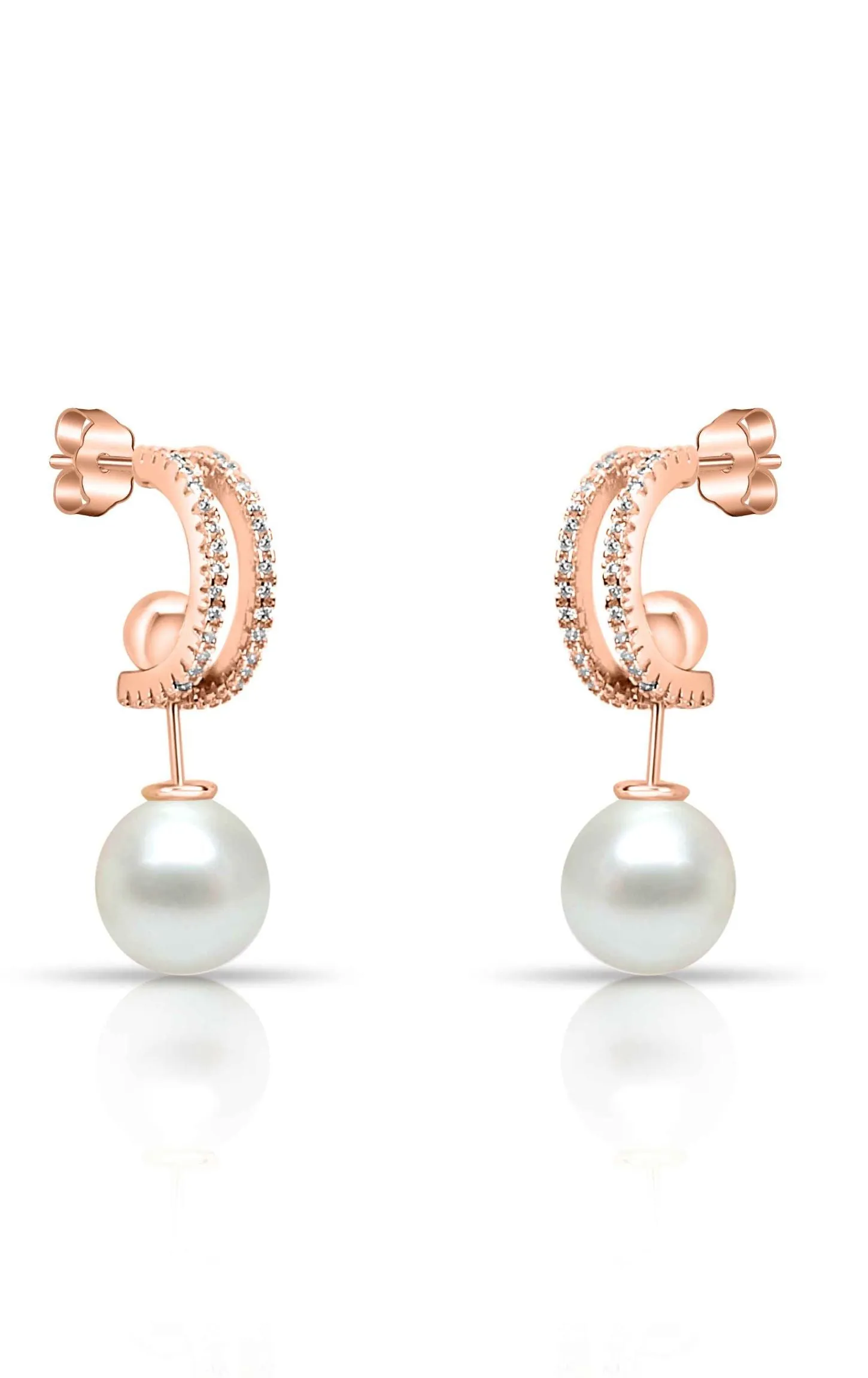 Hanging Pearl Semi Hooping Earring Rose Gold