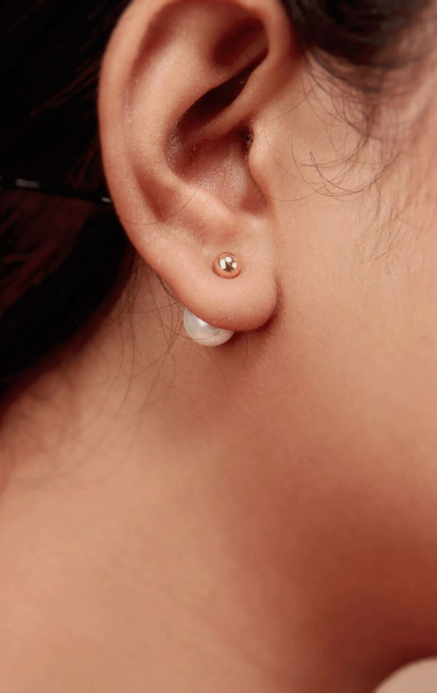 Hanging Pearl Semi Hooping Earring Rose Gold