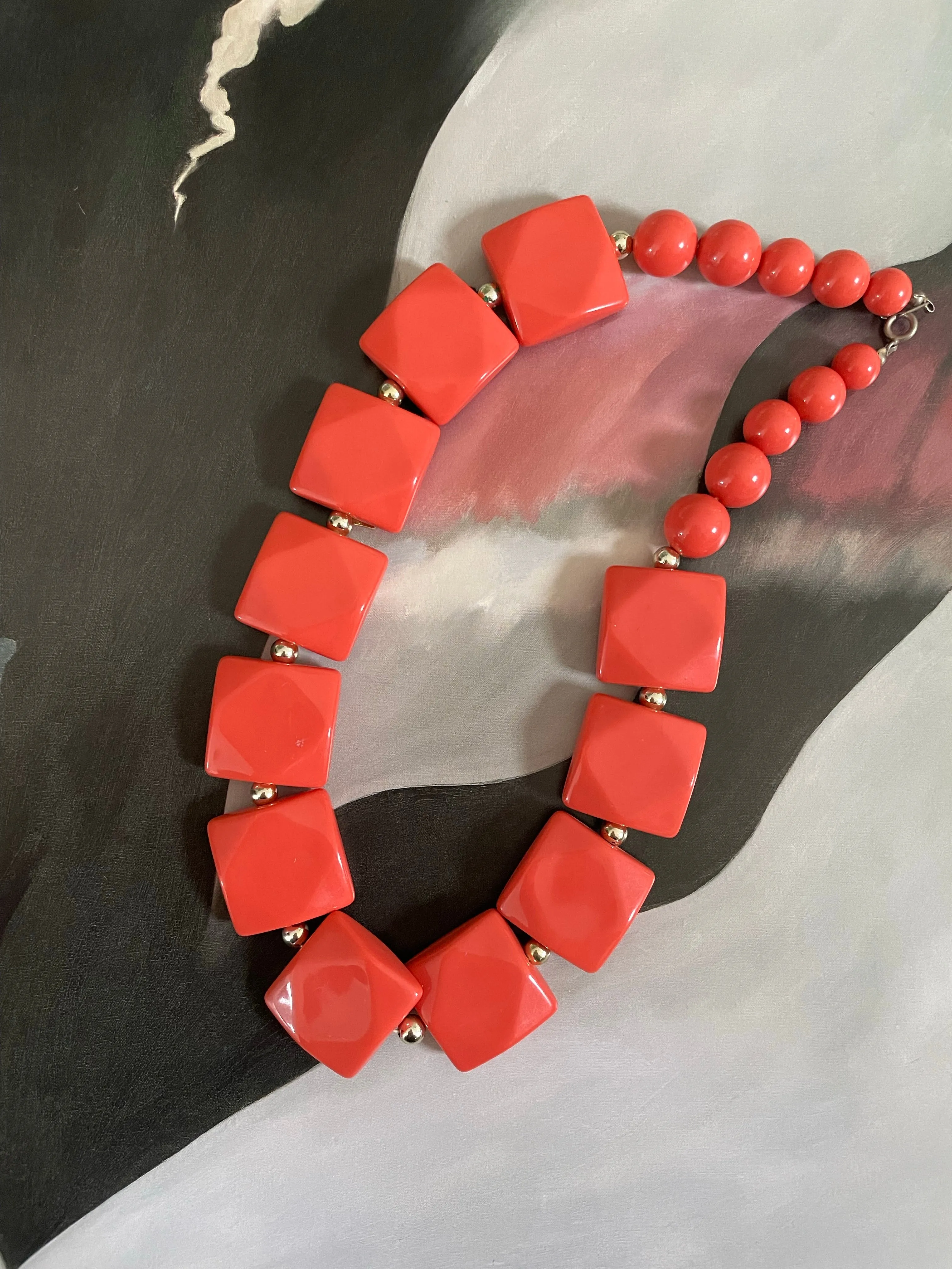 Hex Coral Lucite Necklace