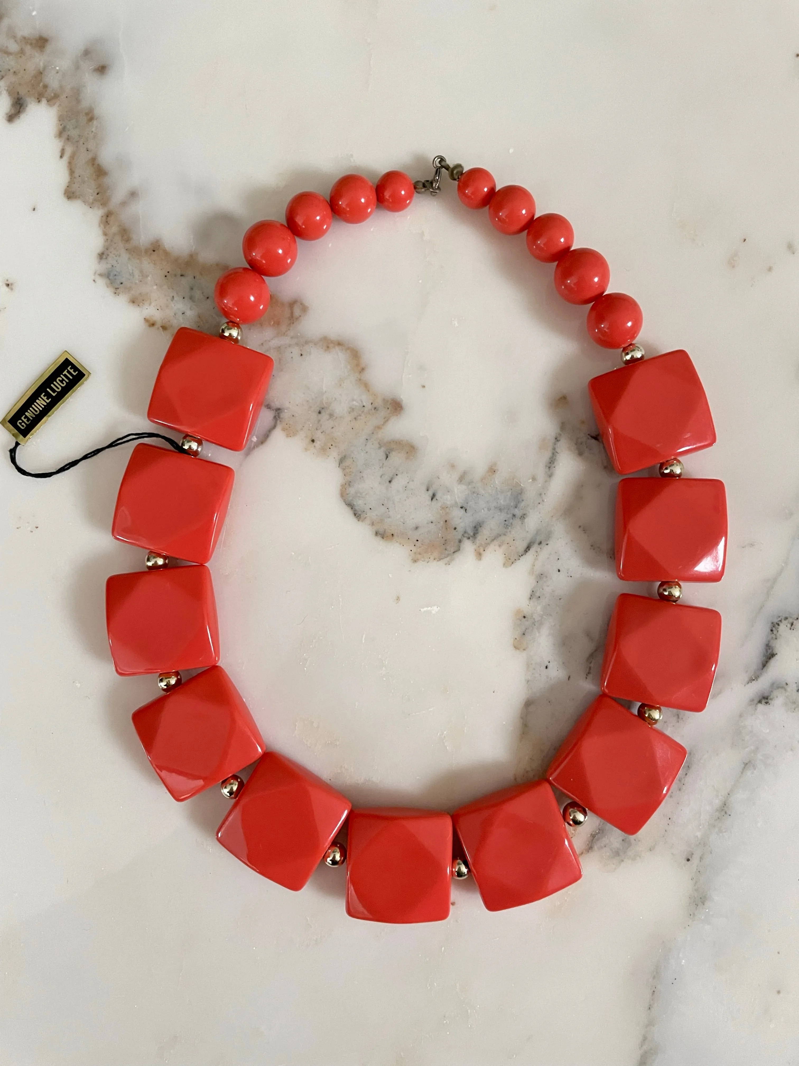 Hex Coral Lucite Necklace