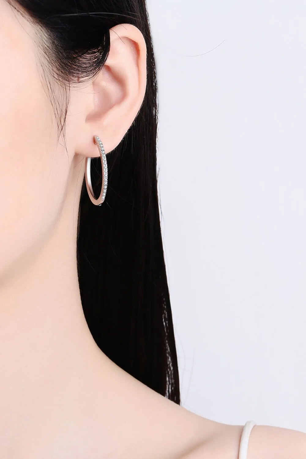 Hoop Earrings Moissanite Situated Diamonds 925 Sterling Silver Medium Size Women's Jewelry