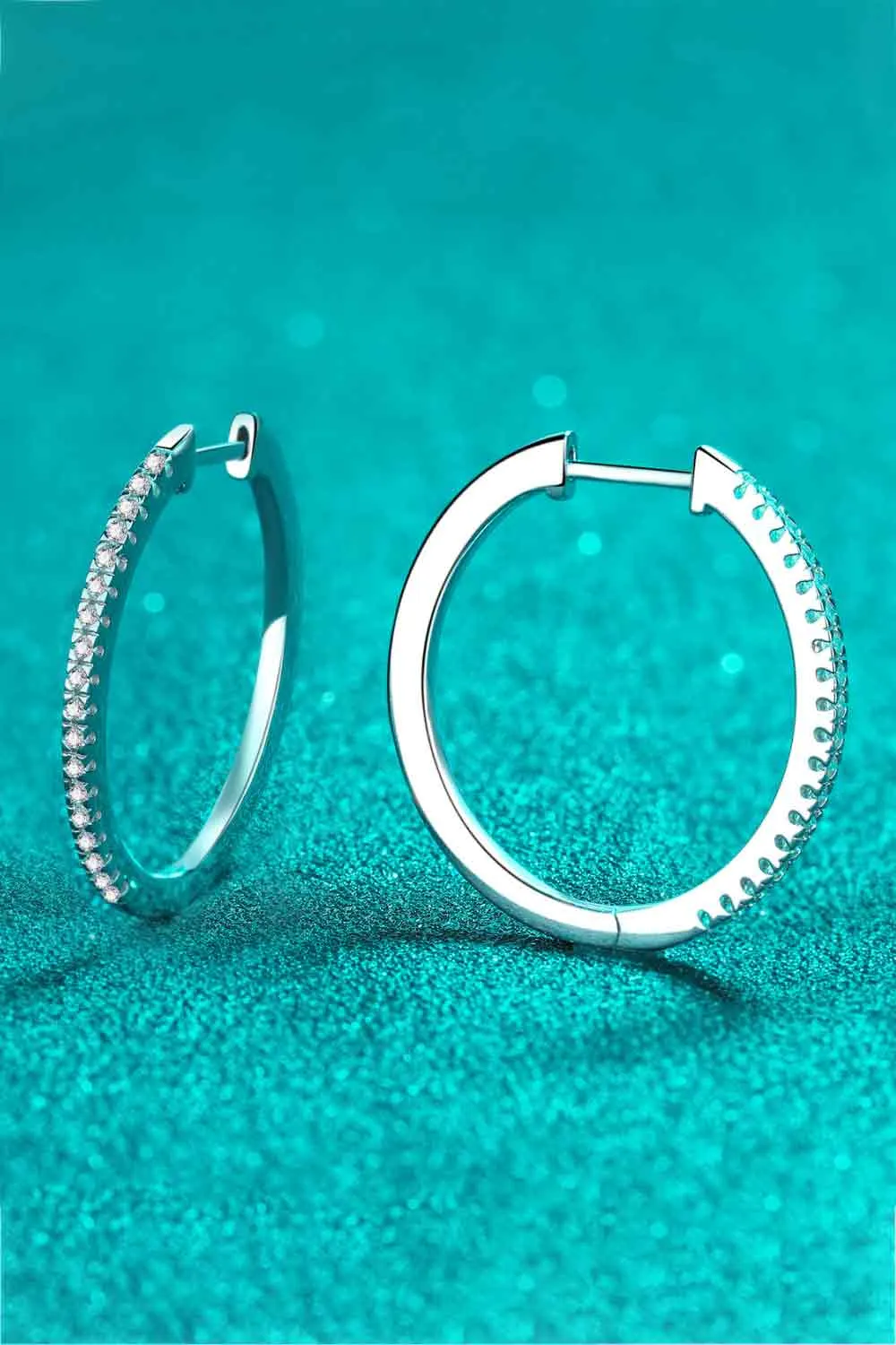 Hoop Earrings Moissanite Situated Diamonds 925 Sterling Silver Medium Size Women's Jewelry