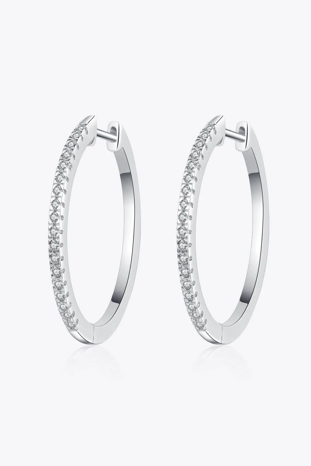 Hoop Earrings Moissanite Situated Diamonds 925 Sterling Silver Medium Size Women's Jewelry