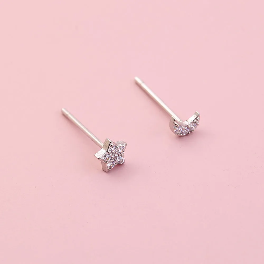 Hot selling in European and American foreign trade Mini simple and exquisite zircon gemstone moon star earrings butterfly accessories earrings